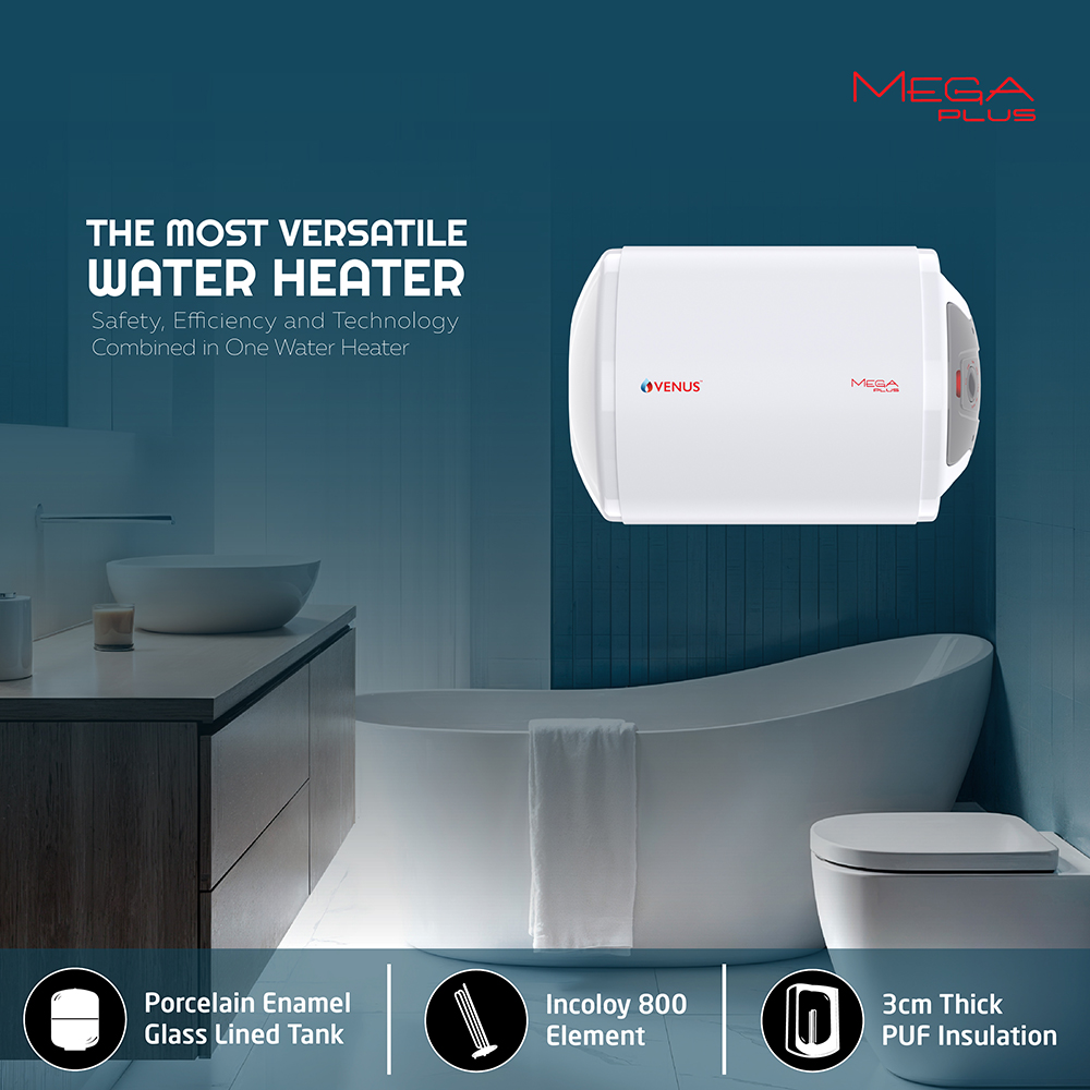 Megaplus-Horizontal-Storage Water Heater (Geyser) - 15-Litre